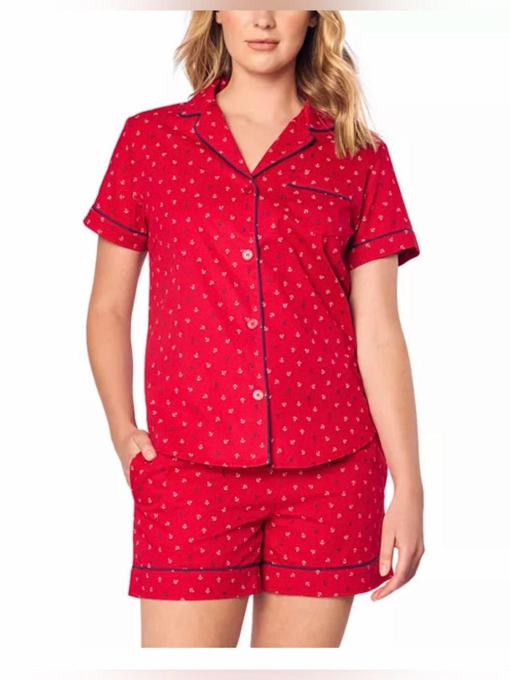 Petite Plume Red Anchor 100% Cotton Short Sleeve Pajama Set Size L